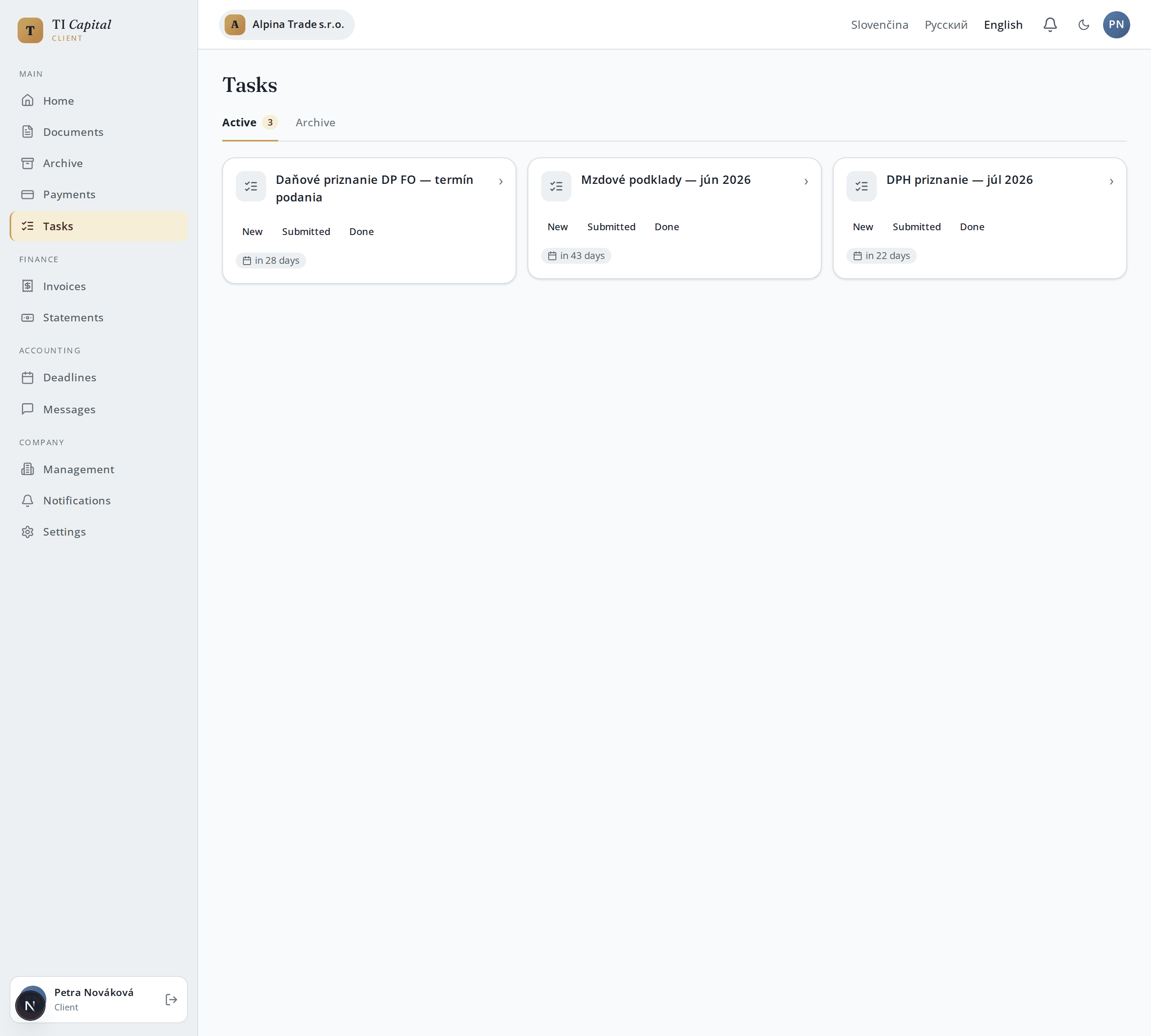 TI Capital client portal — tasks from your accountant