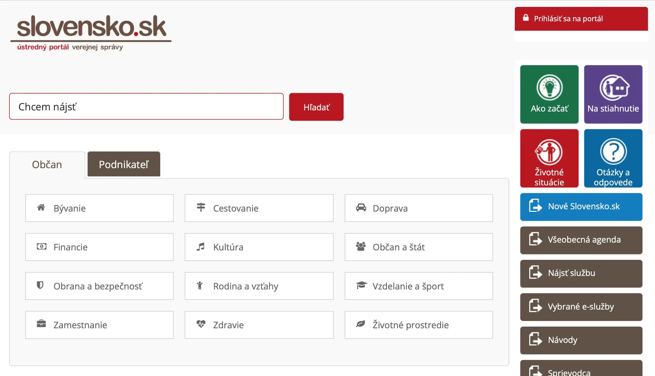 Slovensko.sk portal main page
