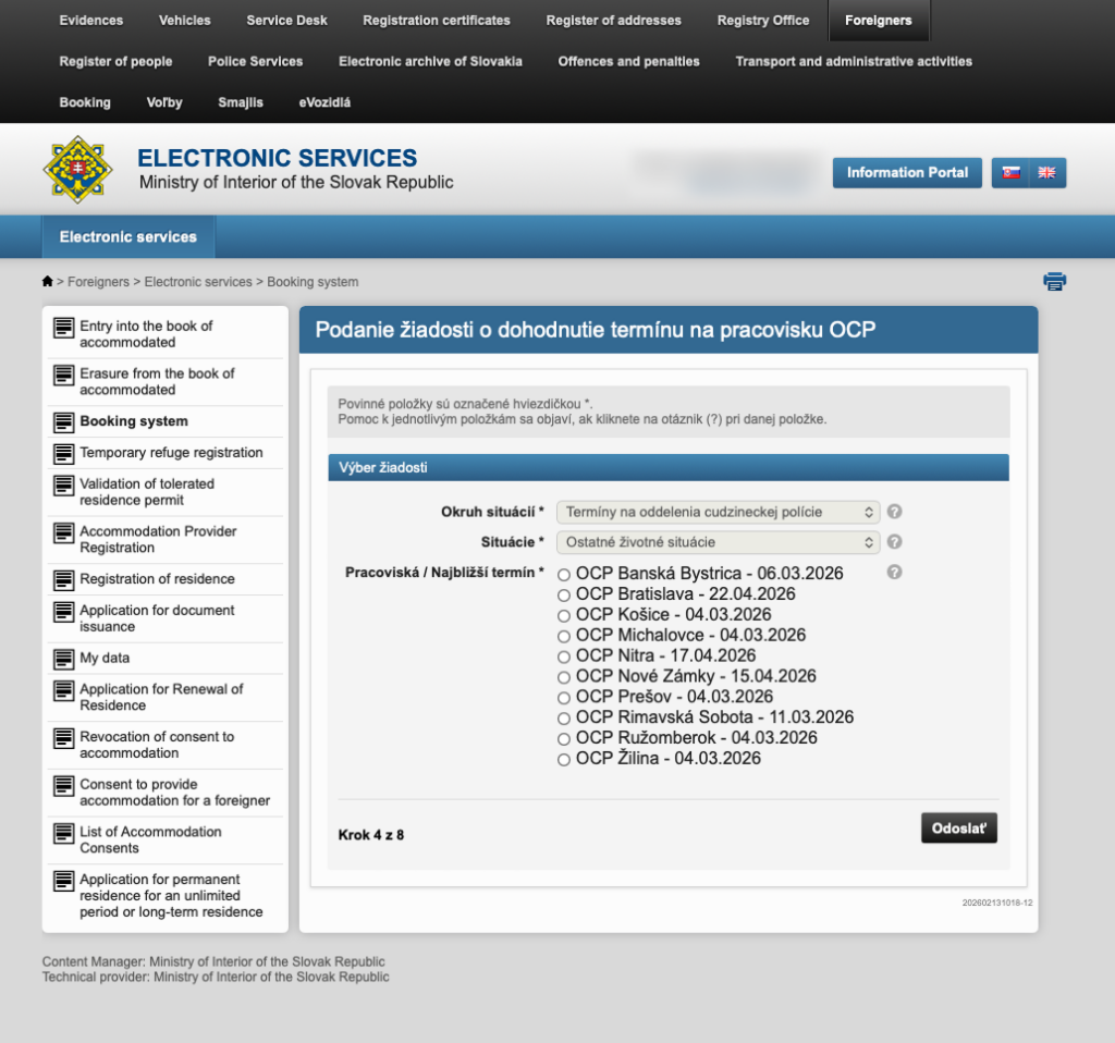 Appointment date and time selection